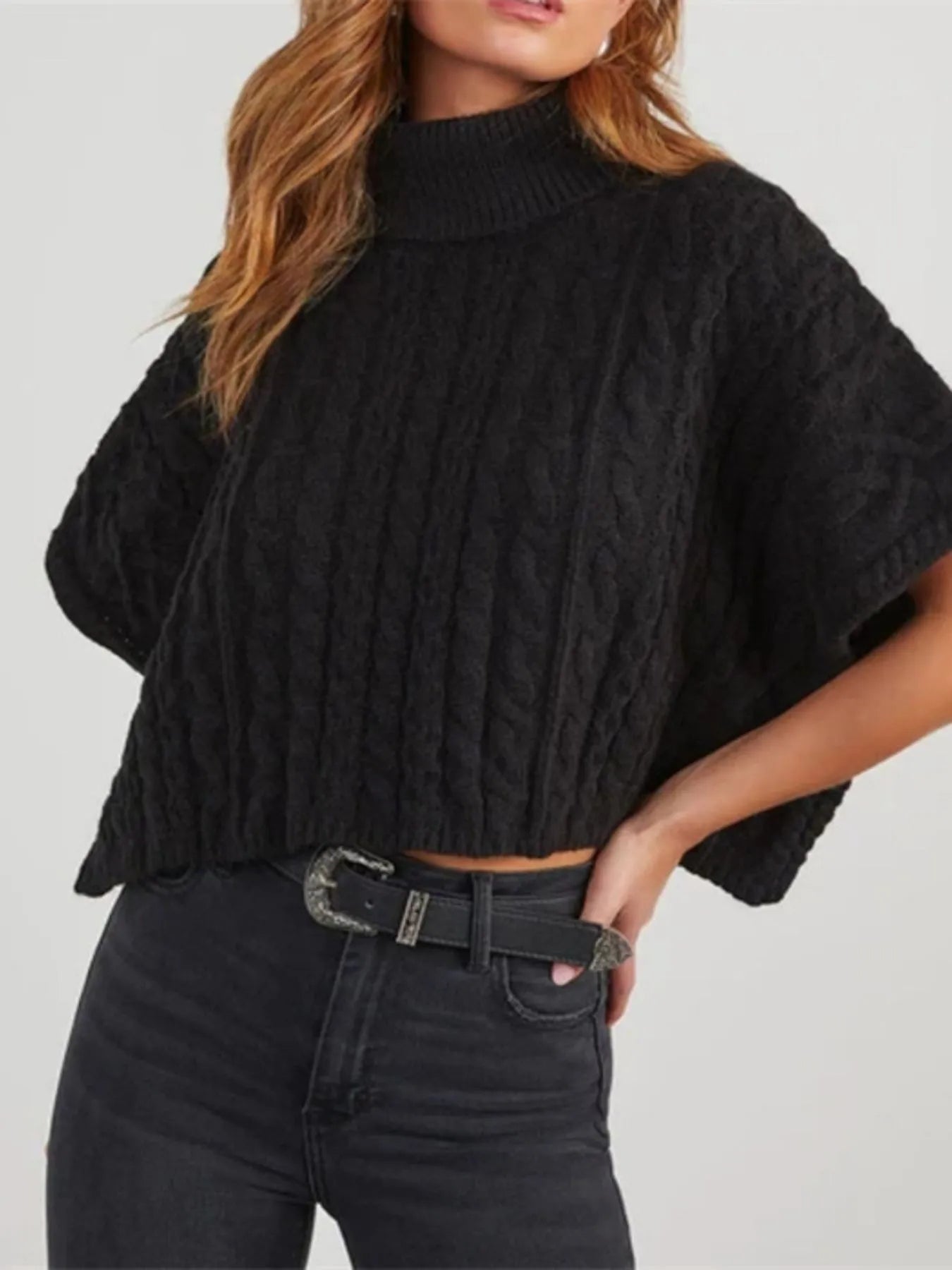 Cable Knit Turtleneck Short Sleeve Sweater – Hazel Blues®