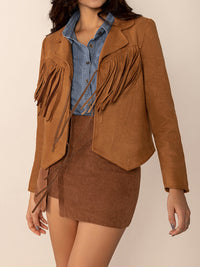 Tied Tassel Collared Neck Long Sleeve Jacket