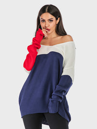 Hazel Blues® |  Perfee Contrast V-Neck Long Sleeve Knit Top