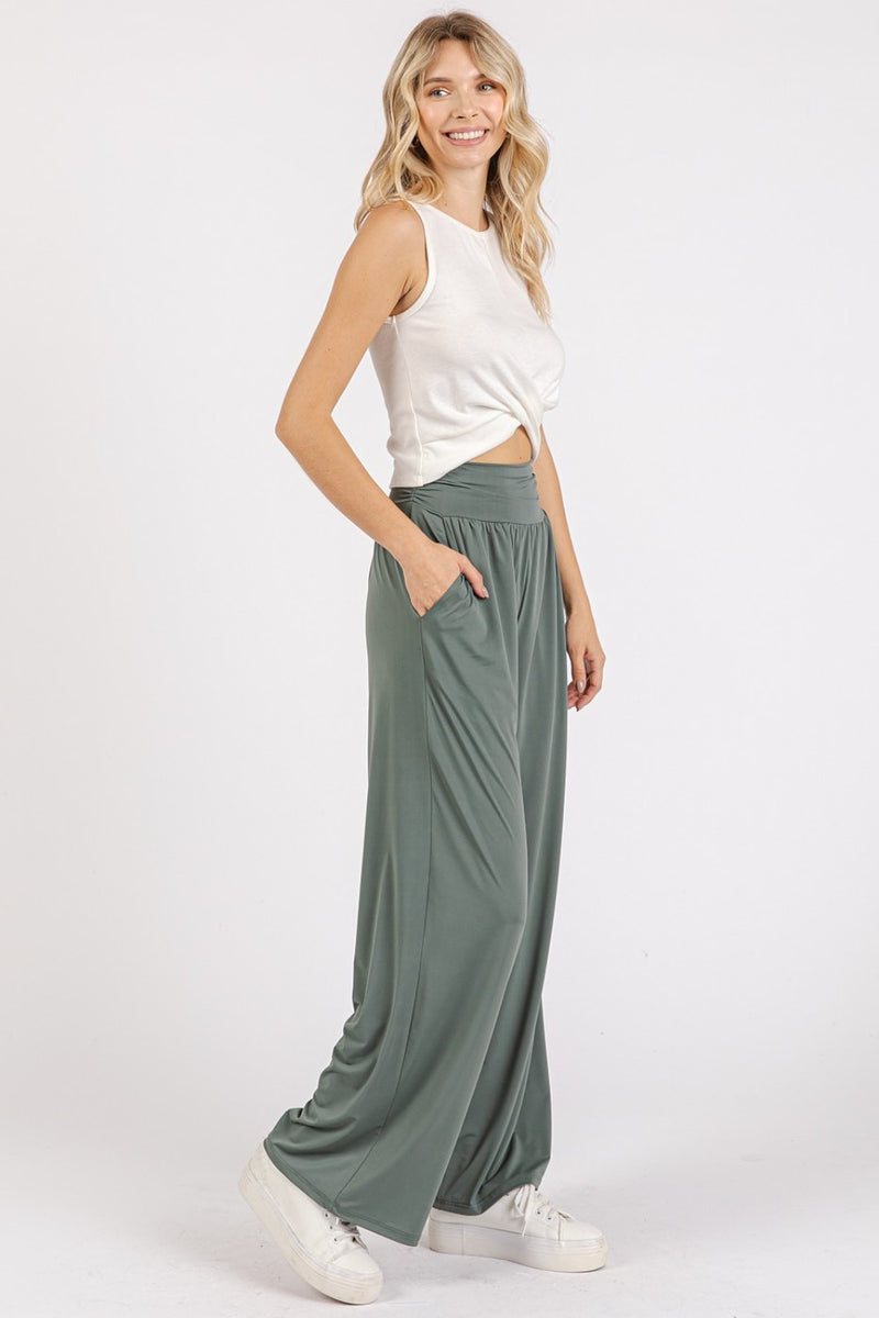 Hazel Blues® |  Mittoshop Stretch Banded Waist Wide Leg Pants with Pockets