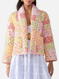 Hazel Blues® |  Printed Patchwork Open Front Cardigan with Pockets