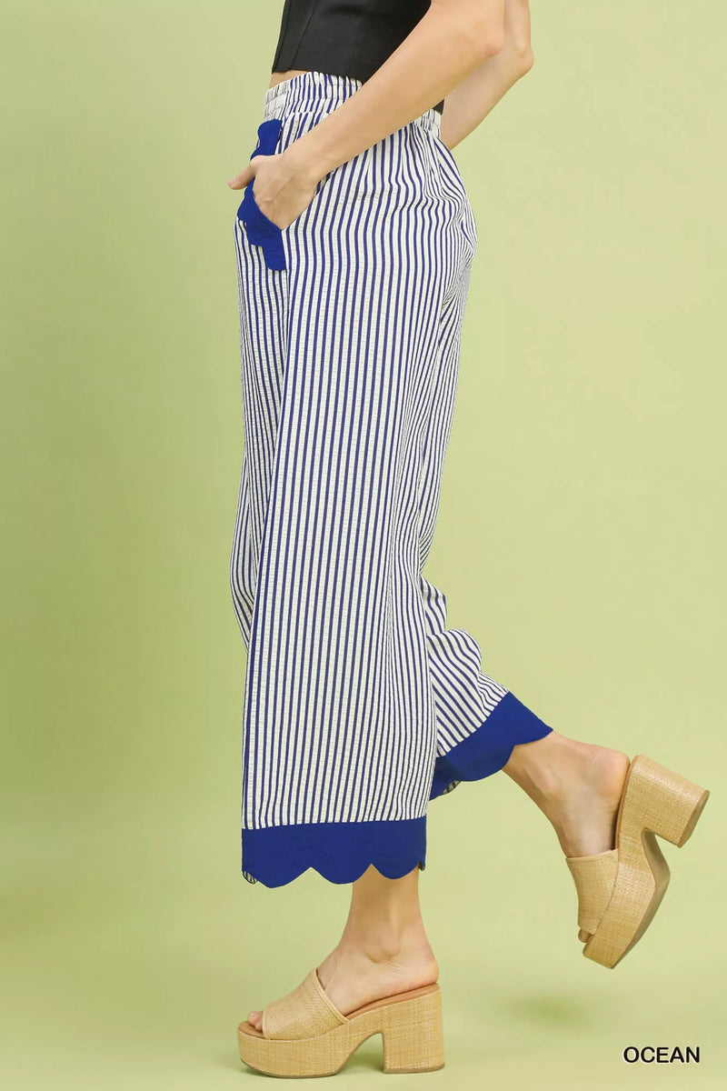 Hazel Blues® | Umgee Stripe Scallop Hem Wide Leg Pants