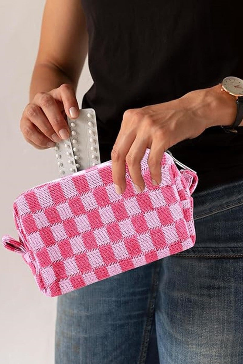 Hazel Blues® |  Zenana Checkered Pattern Knitted Cosmetic Pouch