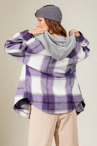 Hazel Blues® |  Drawstring Plaid Dropped Shoulder Hooded Shacket