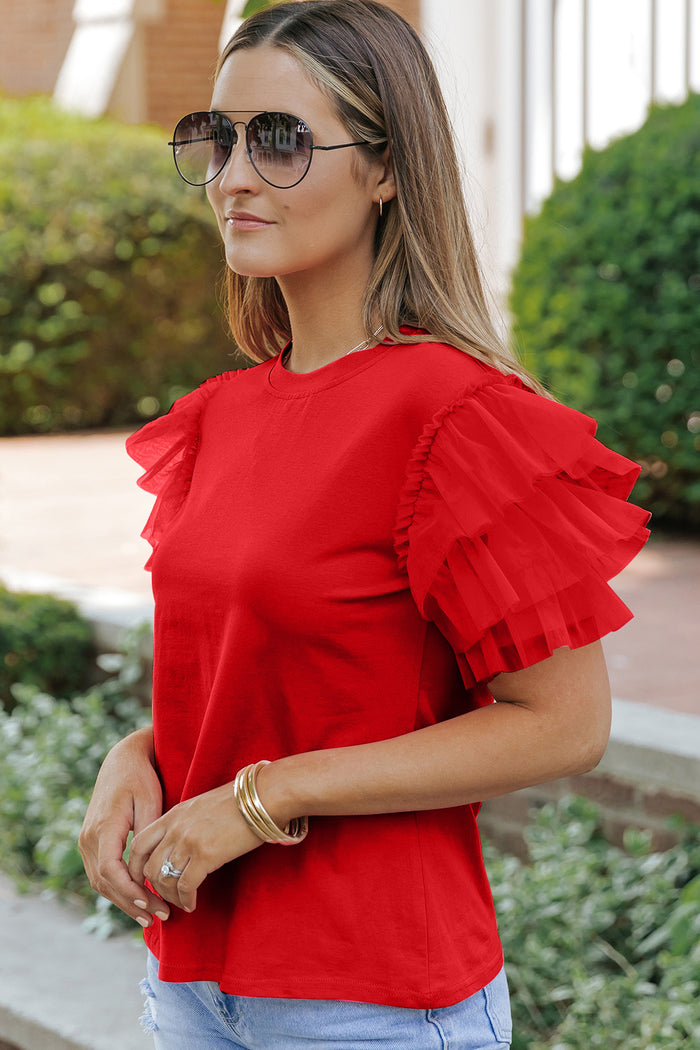 Hazel Blues® |  Ruffled Round Neck Short Sleeve Blouse