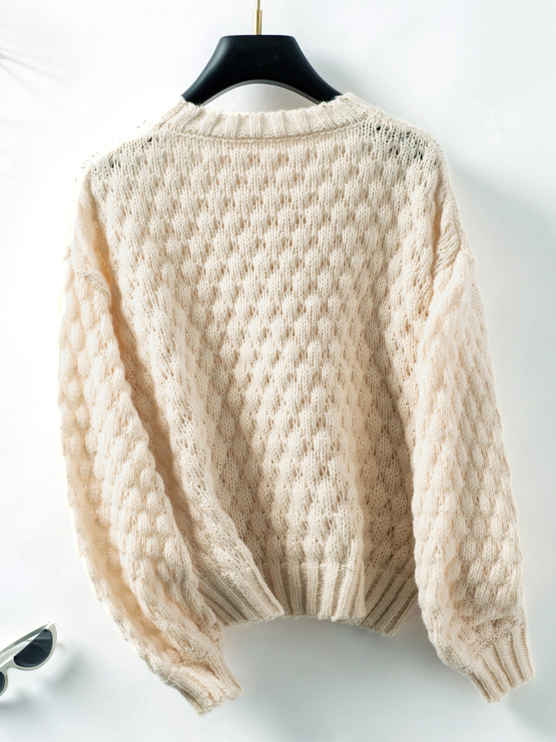 Hazel Blues® |  Cable-Knit Round Neck Long Sleeve Sweater