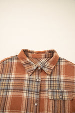 Hazel Blues® | Brown Plaid Print Flap Pocket Buttoned Shacket