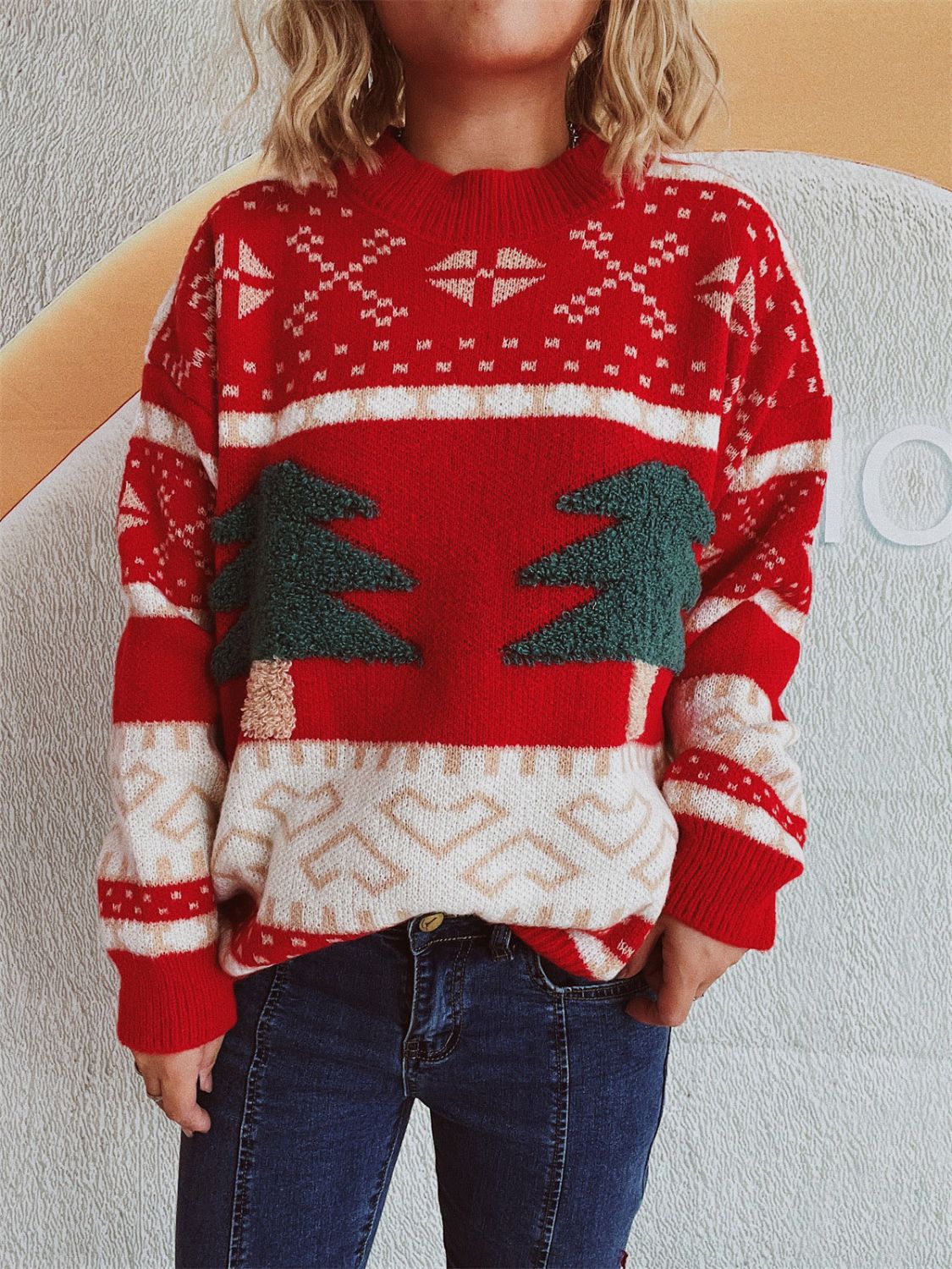 Hazel Blues® |  Christmas Tree Mock Neck Long Sleeve Sweater