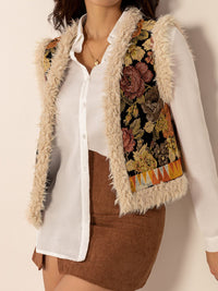 Hazel Blues® |  Embroidered Fuzzy Trim Open Front Vest Coat