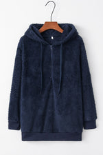 Hazel Blues® |  Quarter-Zip Drawstring Teddy Hoodie