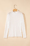 Hazel Blues® |  Beige Sheer Mesh Patterned Lettuce Trim Slim Long Sleeve Top