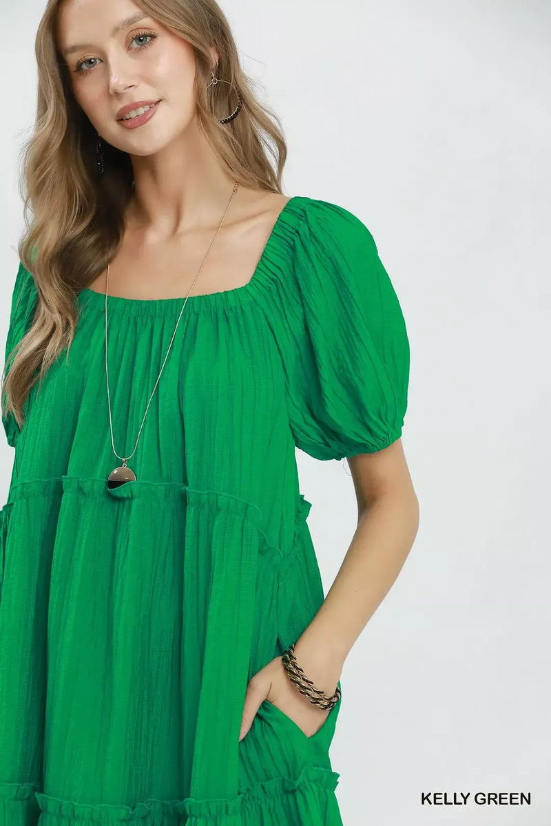 Umgee Textured Tiered Midi Dress KELLY GREEN / S Umgee Textured Tiered Midi Dress KELLY GREEN / S