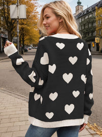 Hazel Blues® |  Heart Button Up Dropped Shoulder Long Sleeve Cardigan