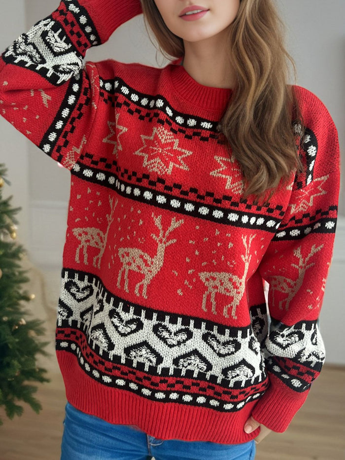 Hazel Blues® |  Christmas Element Round Neck Long Sleeve Sweater