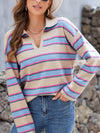 Hazel Blues® |  Johnny Collar Long Sleeve Stripe Sweater