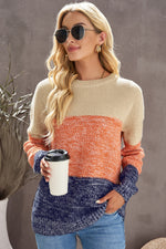 Hazel Blues® |  Color Block Round Neck Long Sleeve Sweater