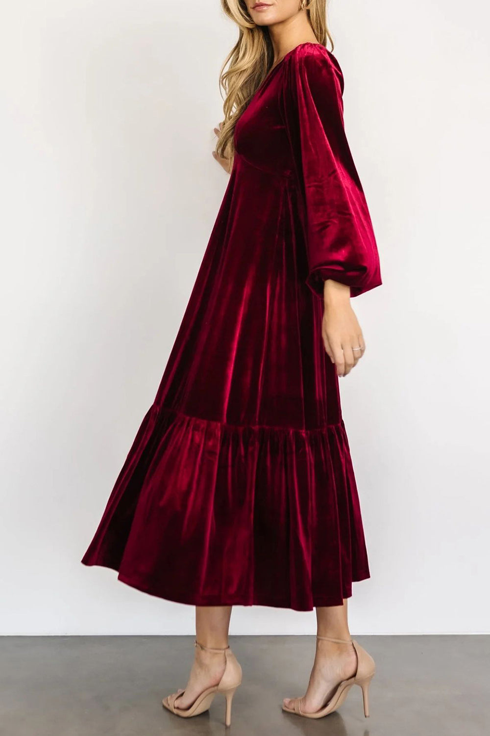 Hazel Blues® |  V-Neck Long Sleeve Midi Velvet Dress