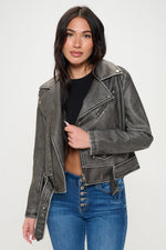 Hazel Blues® |  Coalition LA Zip Up Biker Jacket with Belt