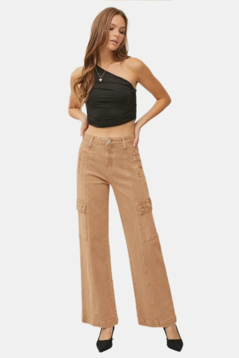 Hazel Blues® |  RISEN High Rise Wide Leg Cargo Jeans