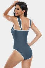 Hazel Blues® |  Contrast Trim Wide Strap One-Piece Swimwear