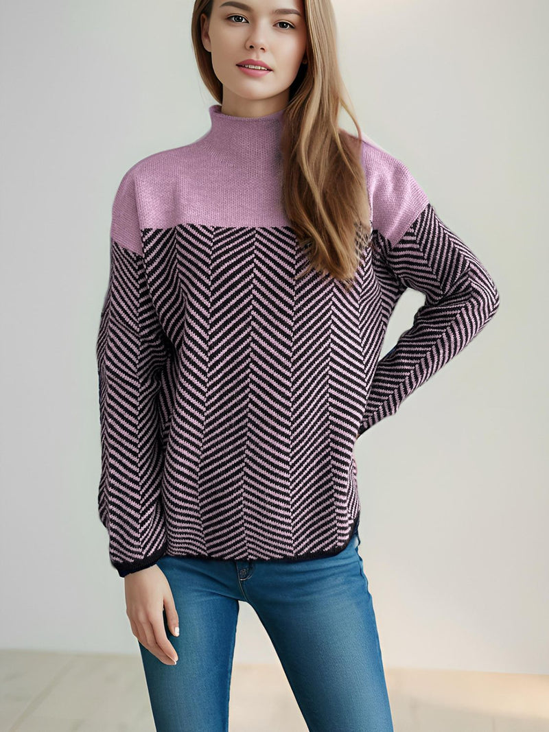 Hazel Blues® |  Contrast Turtleneck Long Sleeve Sweater