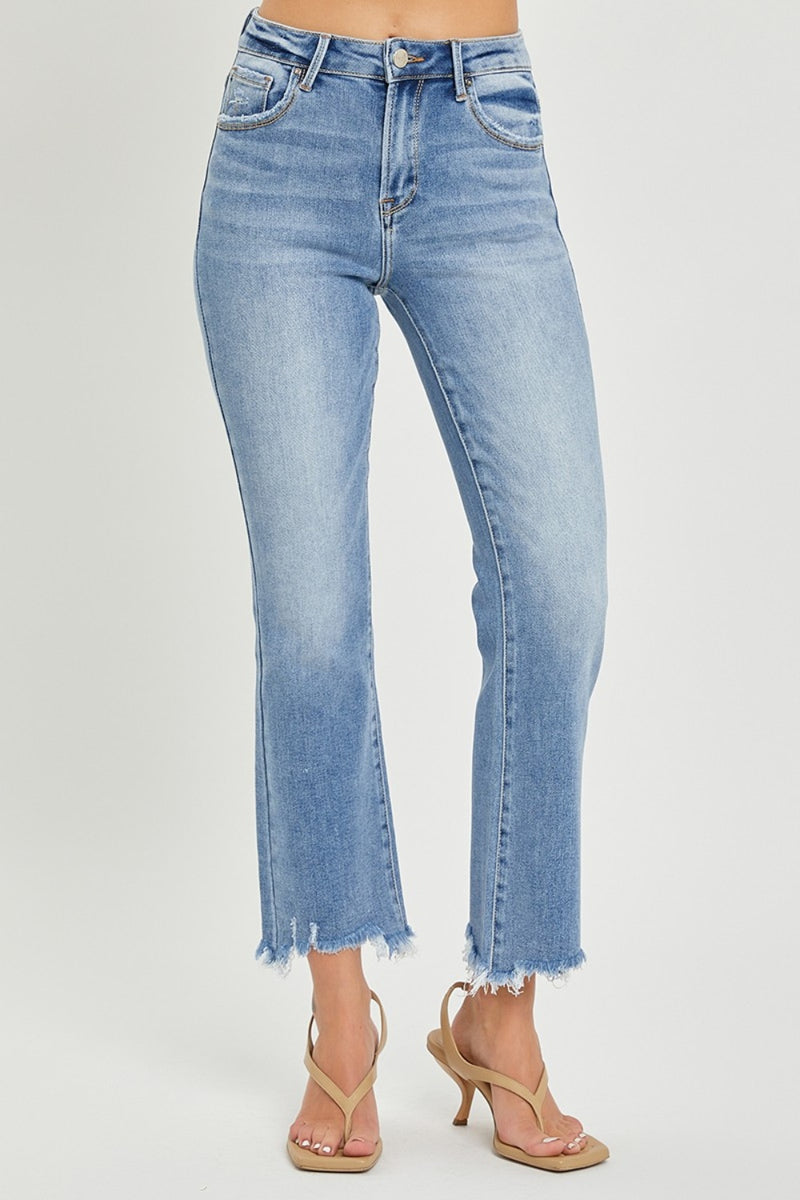 Hazel Blues® |  RISEN Frayed Hem Cropped Straight Jeans