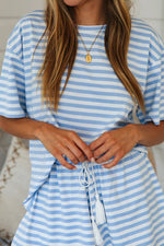 Hazel Blues® |  Striped Round Neck Top and Shorts Set