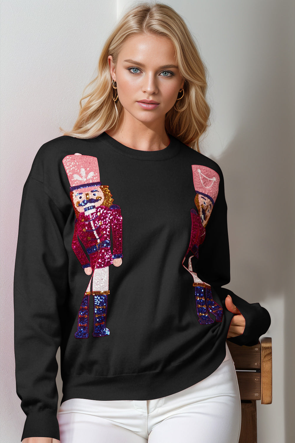 Hazel Blues® |  Double Take Nutcracker Sequin Long Sleeve Sweater