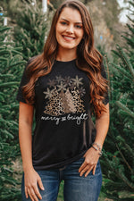 Hazel Blues® |  Black Leopard Christmas Tree Graphic Crew Neck T Shirt