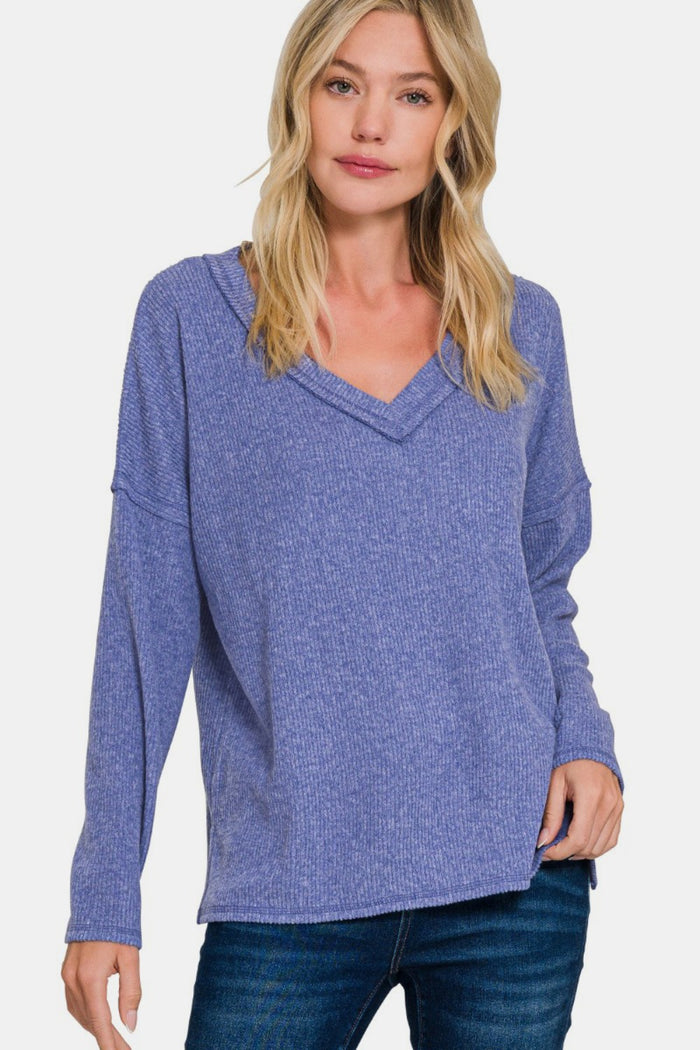 Hazel Blues® |  Zenana Ribbed V-Neck Drop Shoulder Top