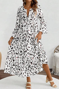 Hazel Blues® |  Leopard Notched Long Sleeve Dress