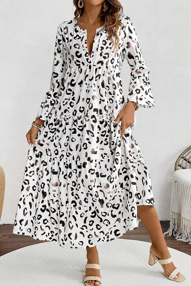 Hazel Blues® |  Leopard Notched Long Sleeve Dress