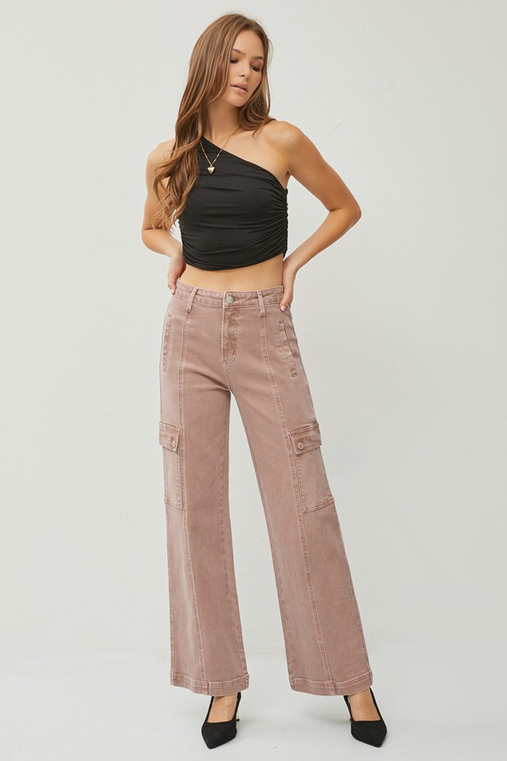 Hazel Blues® |  RISEN High Rise Wide Leg Cargo Jeans