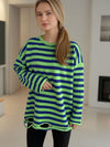 Hazel Blues® |  Distressed Striped Round Neck Long Sleeve Sweater