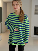 Hazel Blues® |  Distressed Striped Round Neck Long Sleeve Sweater