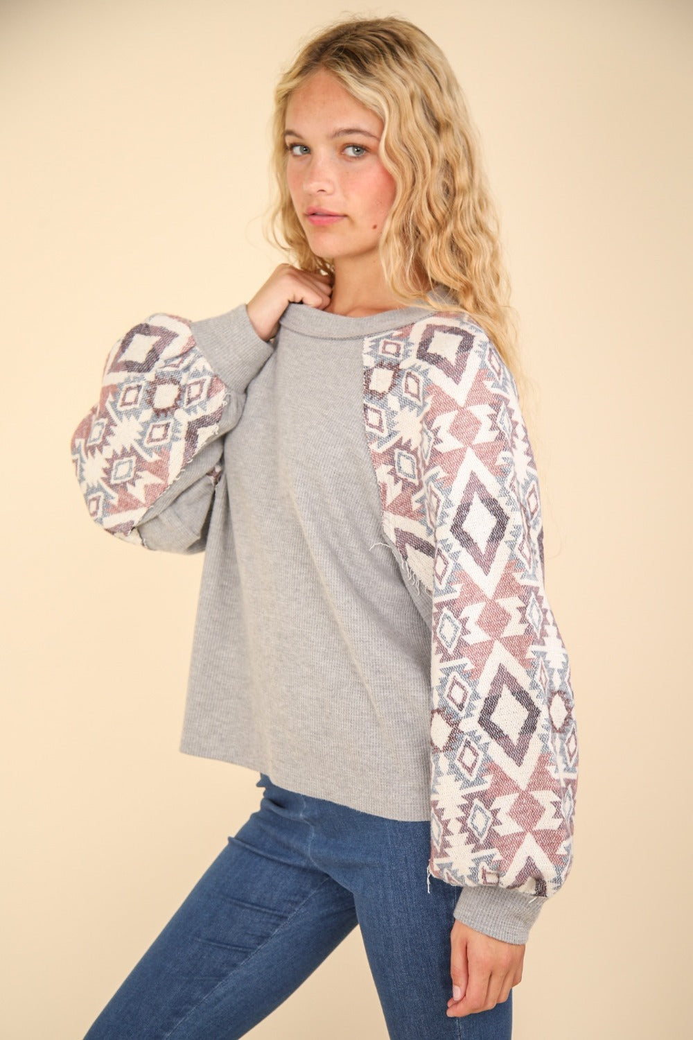 Hazel Blues® |  VERY J Printed Long Sleeve Round Neck Knit Top