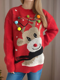 Hazel Blues® |  Reindeer Round Neck Long Sleeve Sweater