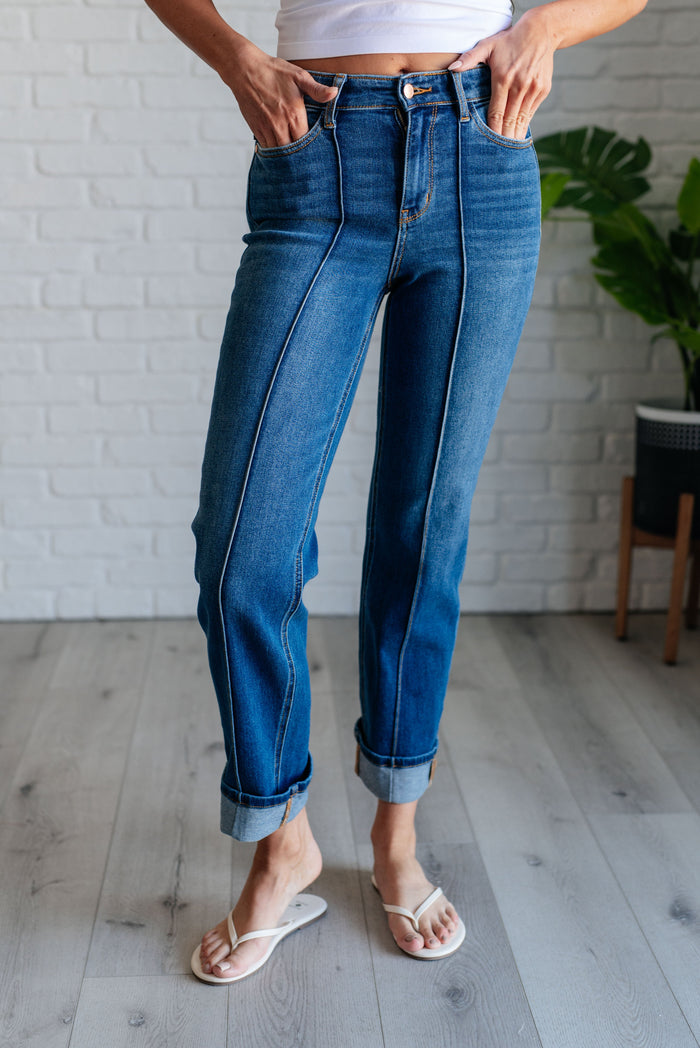 Hazel Blues® |  Campbell High Rise Center Seam Detail Straight Jeans