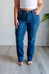 Hazel Blues® |  Campbell High Rise Center Seam Detail Straight Jeans