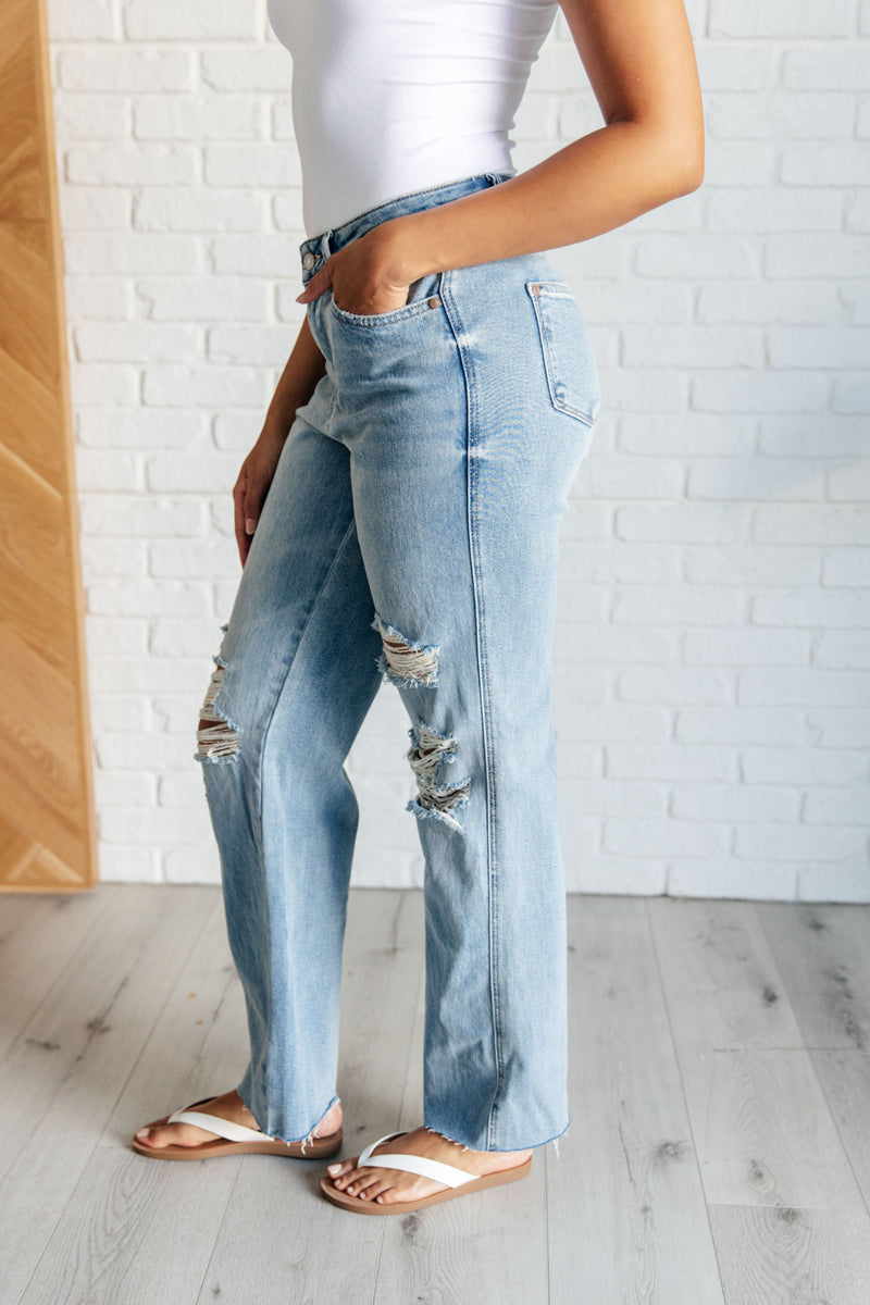 Hazel Blues® |  Ramona High Rise Rigid Magic Destroyed Straight Jeans