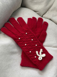 Hazel Blues® |  Thermal Pearl Detail Bow Five-Finger Gloves