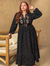 Hazel Blues® |  Embroidered Polka Dot Notched Long Sleeve Dress