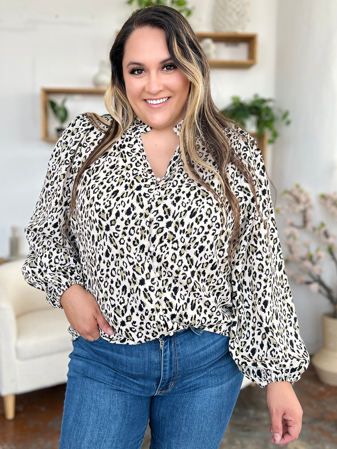 Hazel Blues® |  Double Take Leopard Long Sleeve Blouse