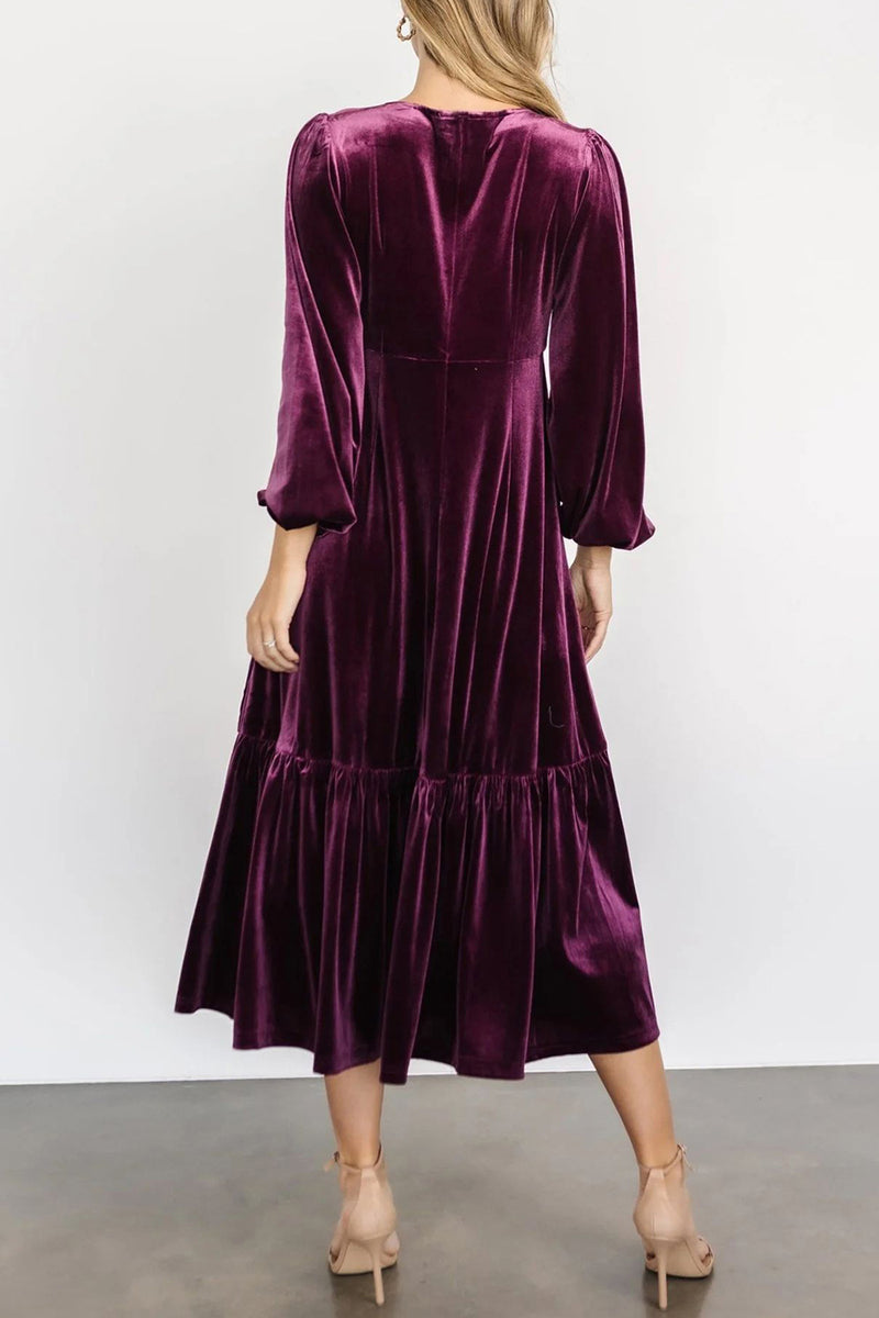 Hazel Blues® |  V-Neck Long Sleeve Midi Velvet Dress