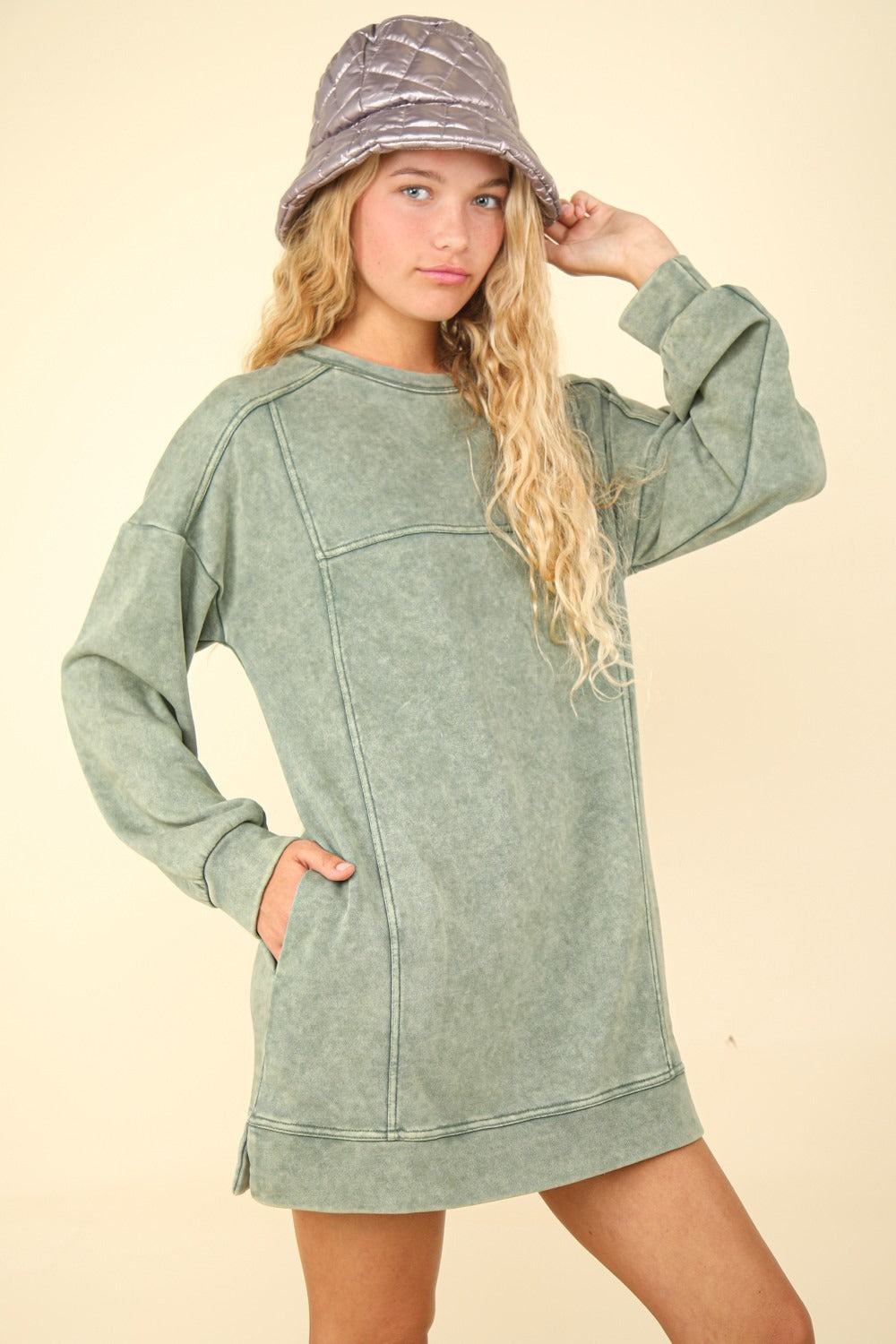 Hazel Blues® |  VERY J Mineral Washed Oversized Sweatshirt Mini Dress