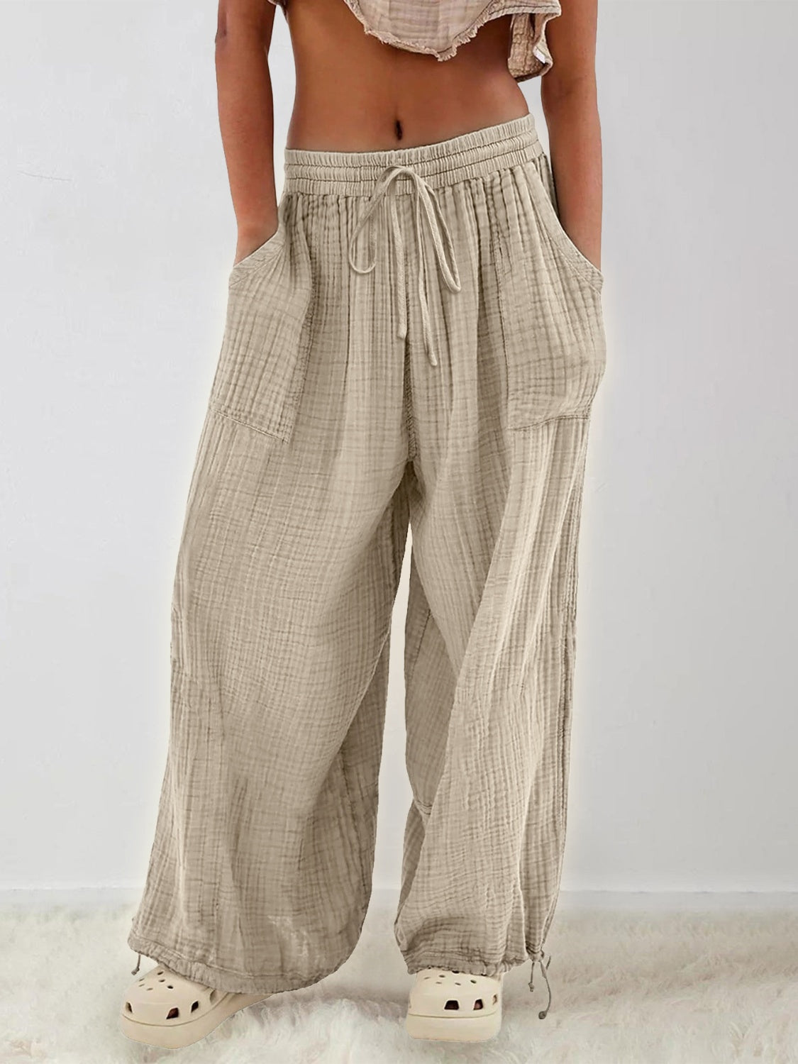 Hazel Blues® |  Textured Tied Pants with Pockets