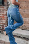 Hazel Blues® |  Pearl Trim High Waist Bootcut Jeans