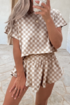 Hazel Blues® |  Brown Checkerboard T Shirt and High Waist Skorts 2 Piece Outfit