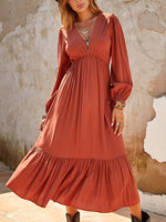 Hazel Blues® |  Ruched V-Neck Long Sleeve Midi Dress