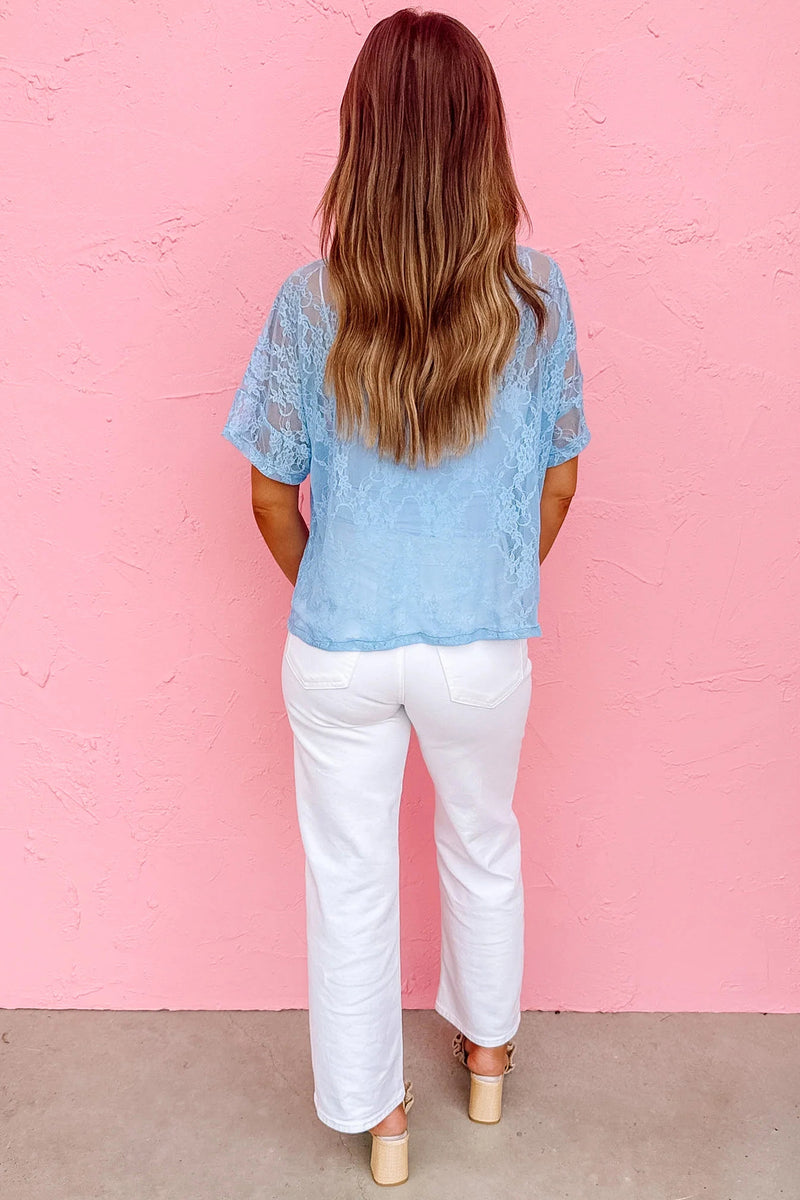 Beau Blue Sheer Floral Lace Boxy Tee – Hazel Blues®